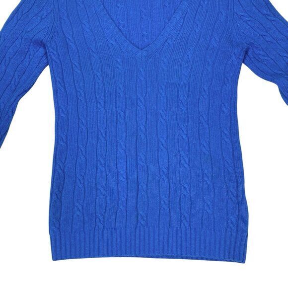 J. Crew Sweater Womens M Blue Cable Knit V Neck Wool Cashmere Preppy Winter Wear - Picture 3 of 13